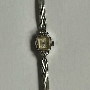 Longine‎ women’s vintage dainty 1960’s silver green crystal/stone watch (jade?)